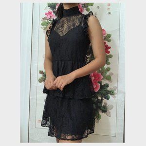 BCBGeneration Black Ruffled Bow-Tie Cocktail dress